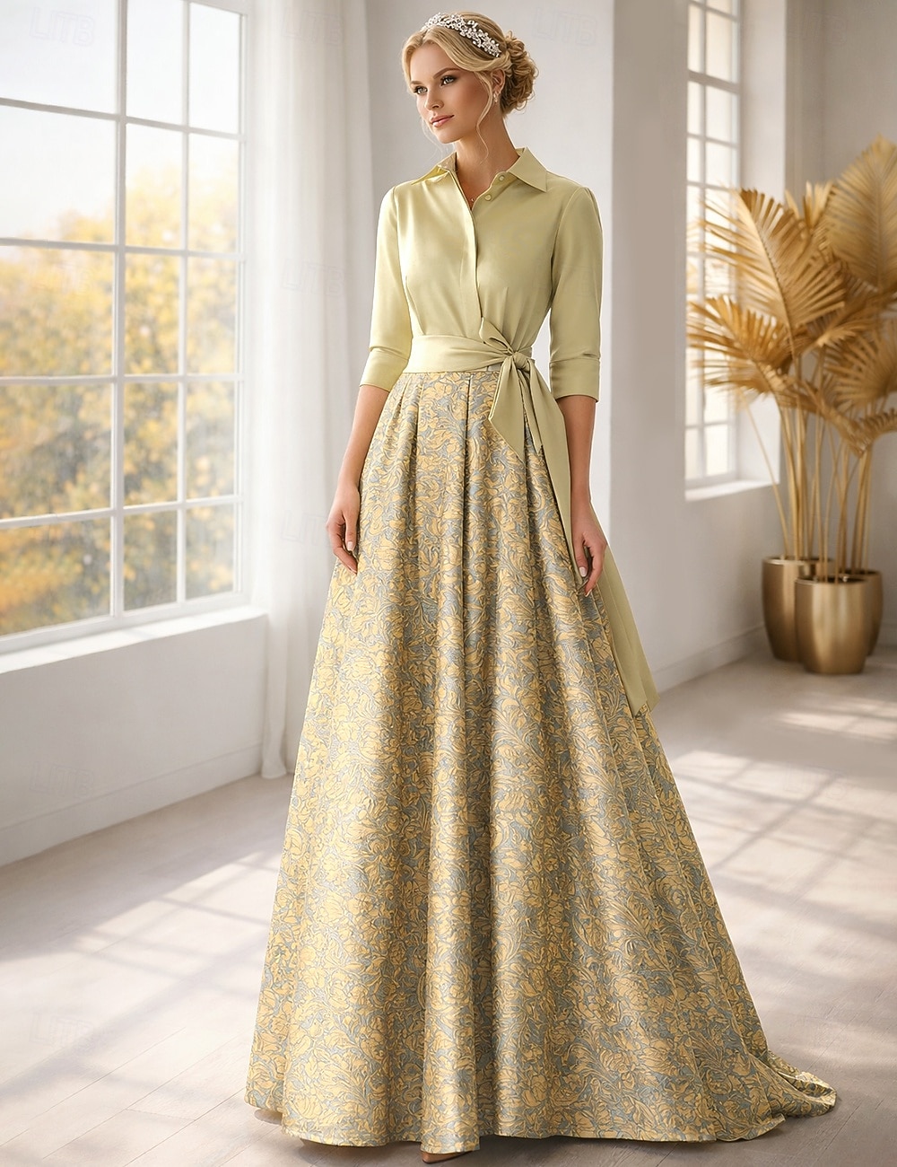 A-linja Kokopitkä Paitamekko Häävieraspuku Muodollinen mekko Morsiammen äidin asu Pitkähihainen Paitapuserokaula-aukko Tyylikäs Vintage Häät Muodollinen Nylon kanssa Kukkapainatus Rusetti(rusetit 2026 - $186.99 –P8