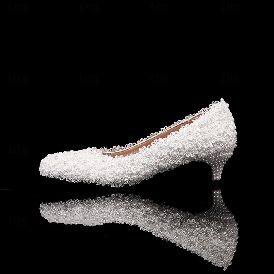 Zapatos de tacón bajo con cuentas de marfil para mujer, elegantes zapatos de novia para bodas en la ciudad. 2026 - $46.99 –P2
