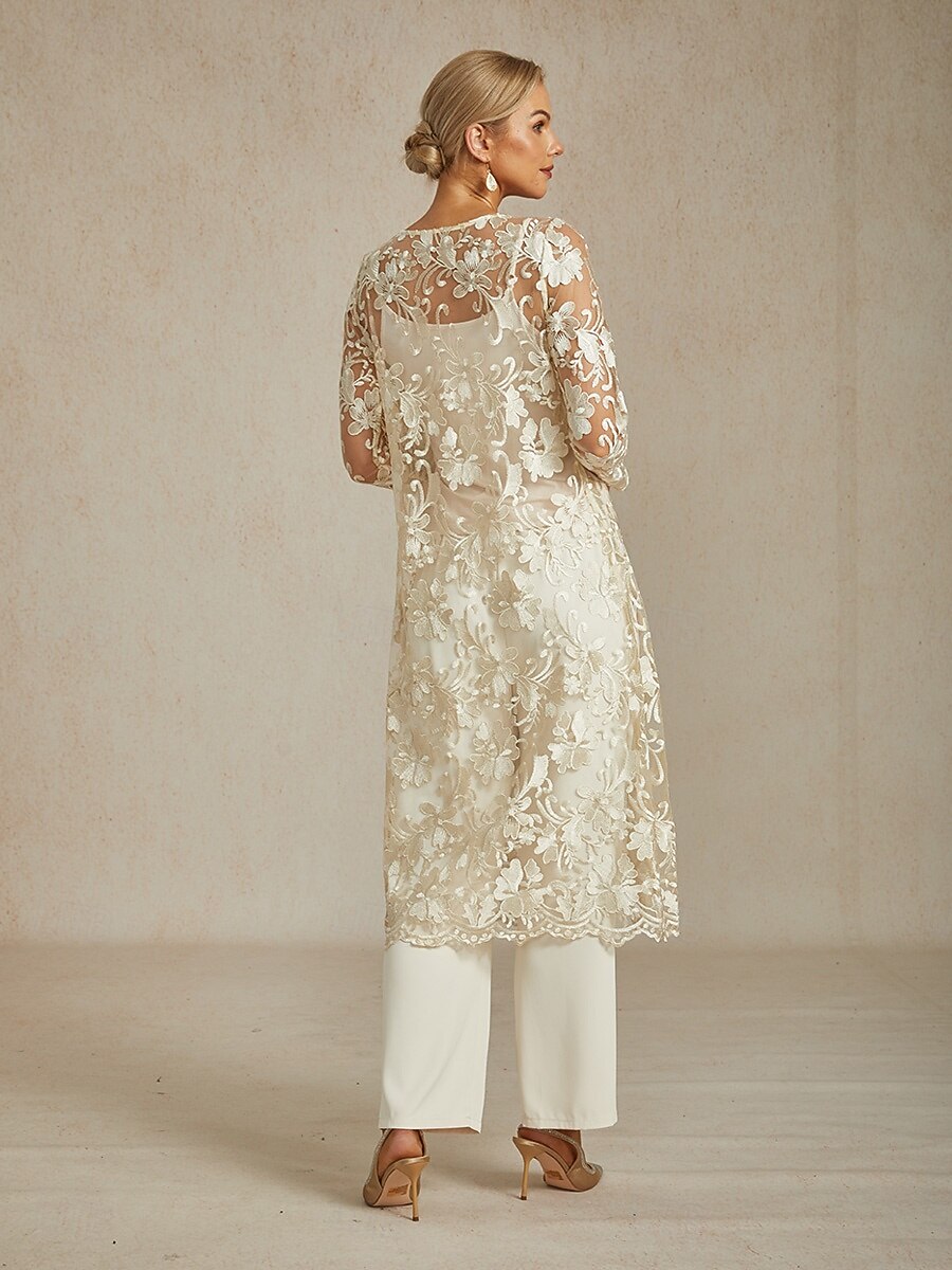 Per donna Giacca Traspirante Pizzo Ricamo Elegante Floreale Quotidiano Anniversario Ospite di nozze Bottone frontale Lungo Girocollo Vestibilità regolare Manica Lunga Capispalla Champagne Estate del 2026 a $81.99 –P2