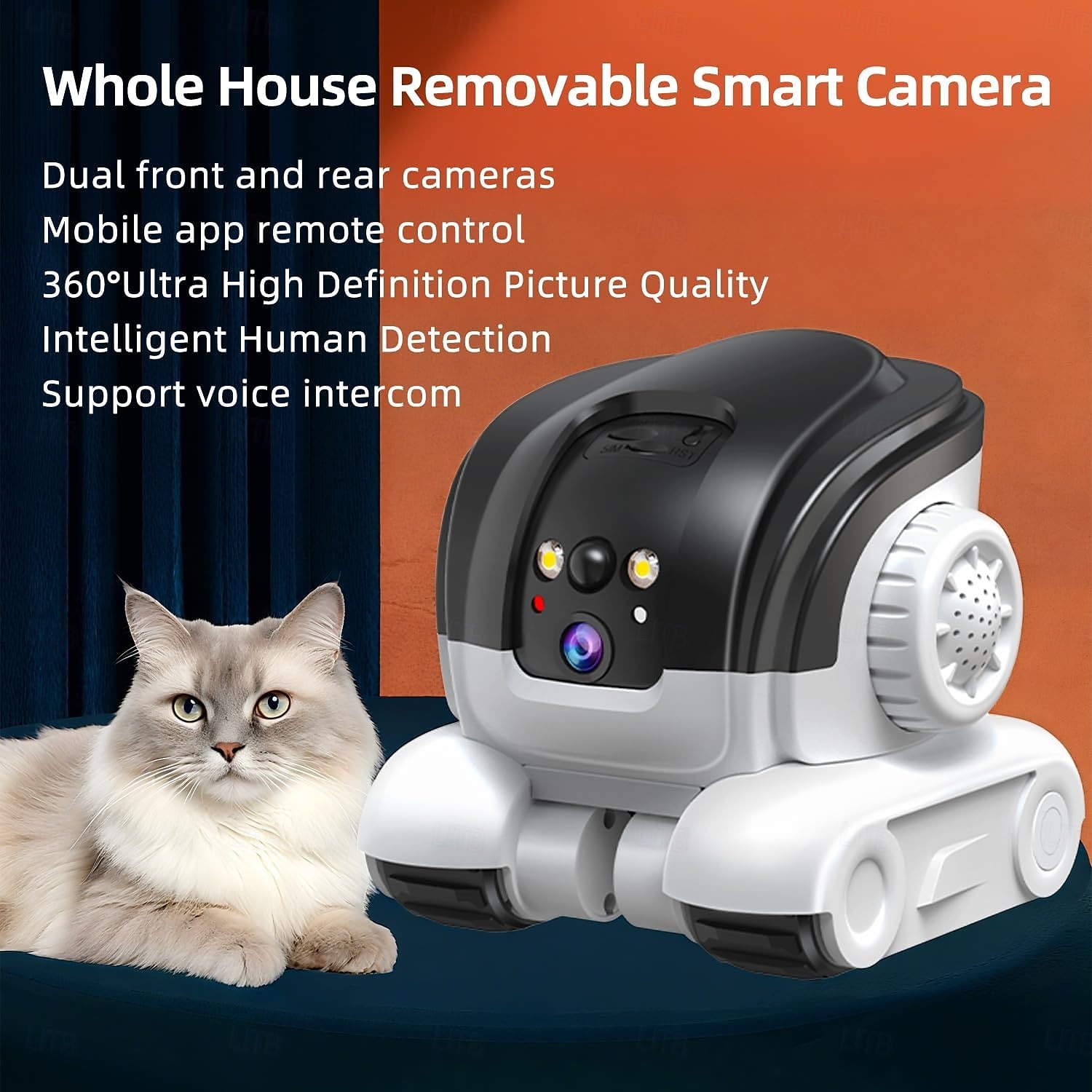 Robotcamera op wielen, 1080p, dubbele lens, beveiligingscamera voor binnen met tweewegsaudio, nachtzicht, flitser, robot met 5200mAh-batterij &App-bediening ideaal voor katten/honden/baby's/senioren 2026 - $91.99 –P1