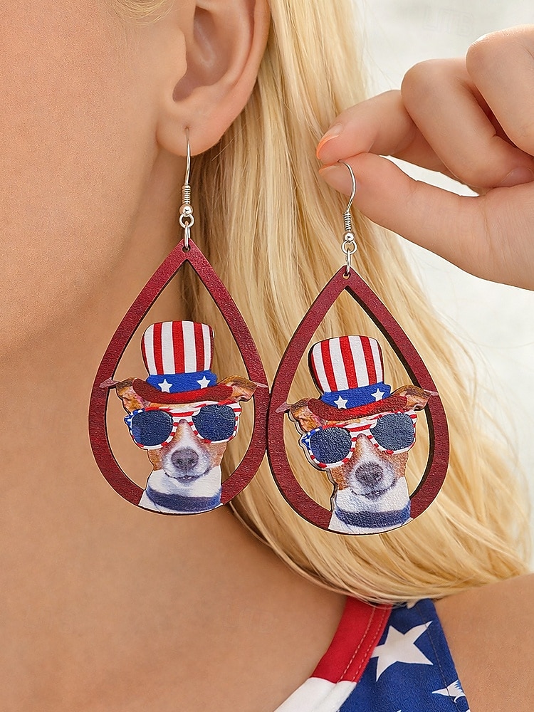 Amerykański 250. Jubileusz Kwiatowe Drewniane Kolczyki w Kształcie Łzy z Flagą USA lekkie Patriotyczne Biżuteria z Długimi Kolczykami dostępne w wielu stylach Casual Boho Styl na co dzień 2026 - $7.99 –P5