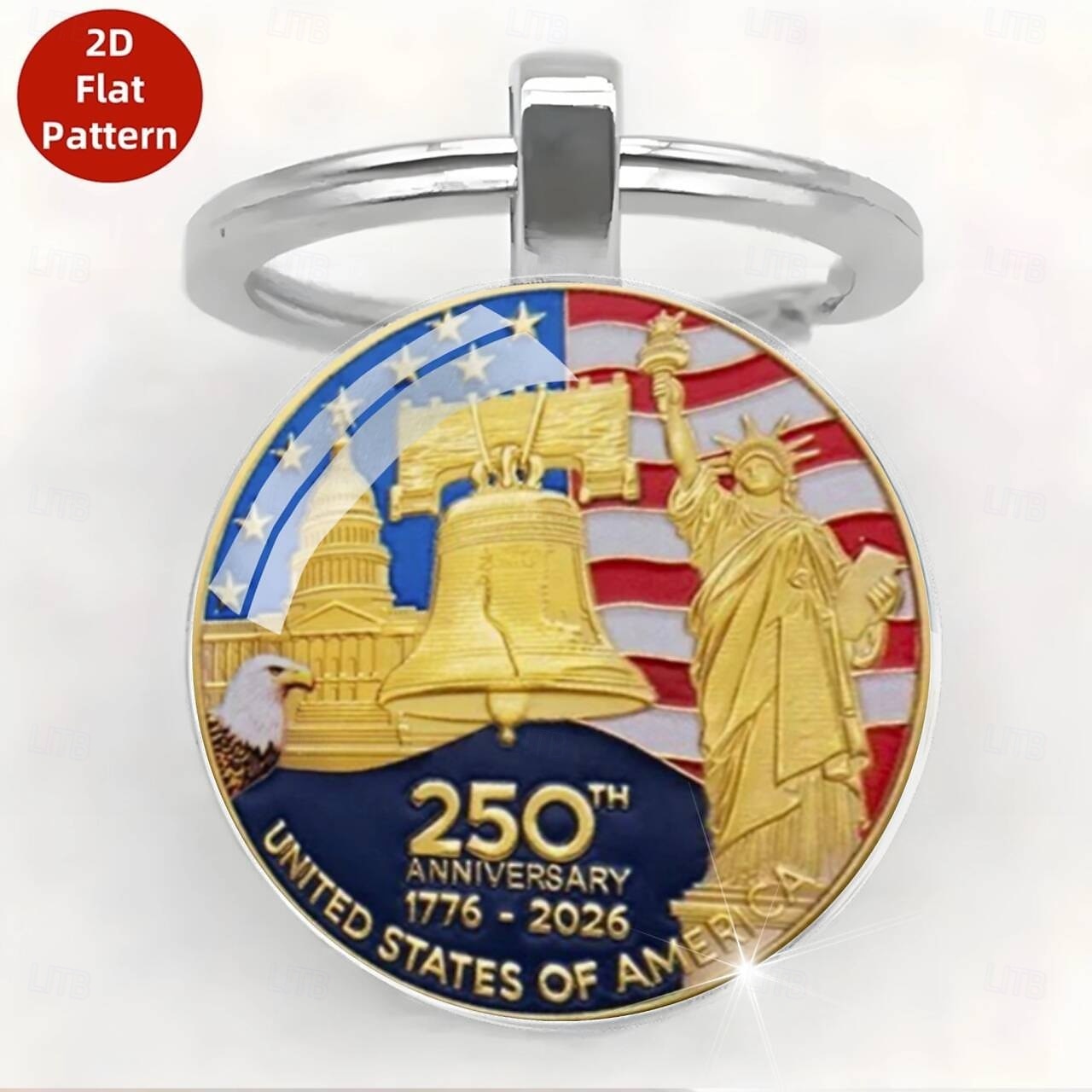 8 delar 250 år av frihet, amerikanskt 250-årsjubileum, nyckelringar i zinklegering &kristallglas, amerikansk historia &patriotiska symboler, amerikansk flagga &Eagle Capitol självständighetsdag 2026 - $13.99 –P11
