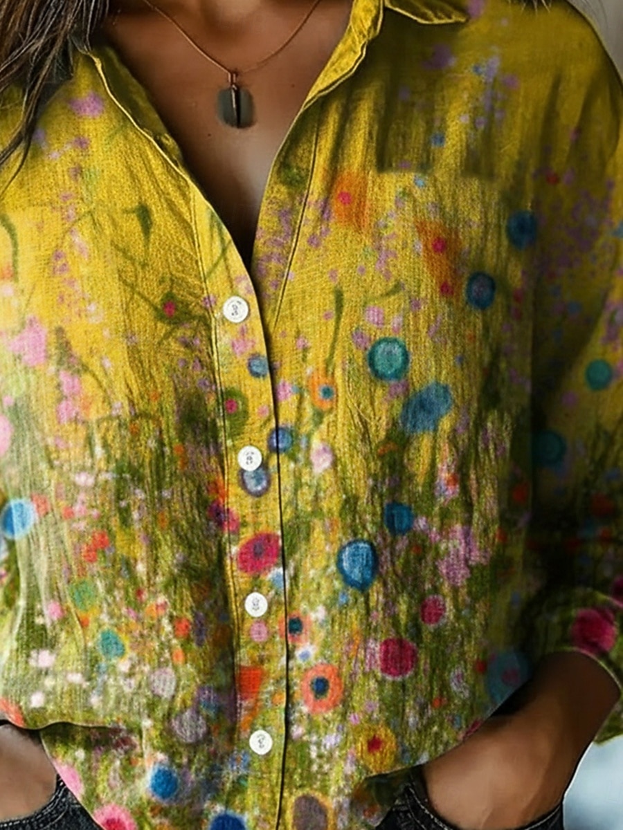 Mujer Camisa Lino de algodón sintético Botones Estampado Floral Graphic Bohemia Activo Casual Manga Larga Cuello Camisero Tops regulares Diario Festivos Amarillo Primavera Otoño 2026 - $35.99 –P3