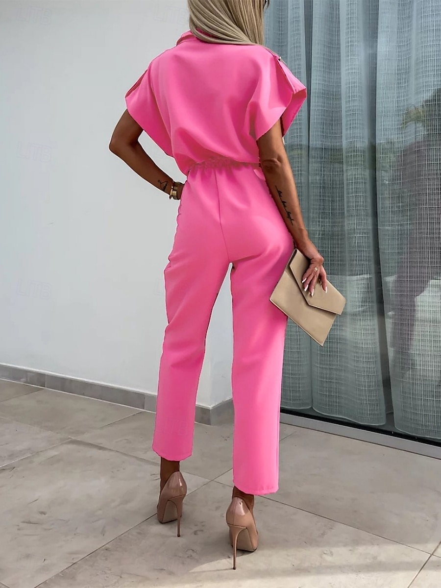 Femmes Normal Combinaison Actif Couleur Unie Manche Courte Col de chemise Boutons Quotidien Vacances Coupe régulière Noir Fuchsia Orange Été de 2026 ? $39.99 –P1