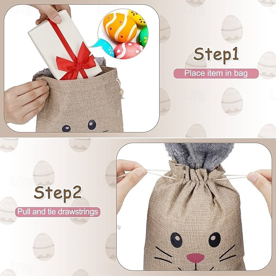 5/10 Pcs Easter Linen Drawstring Gift Bag, Burlap Bags with Fluffy Bunny Ears, Perfect for Holding Easter Eggs, Cookies, Chocolates, Bunny Party Favor Bags, Easter Candy Egg Hunt for Kids 2026 - $23.99 –P9