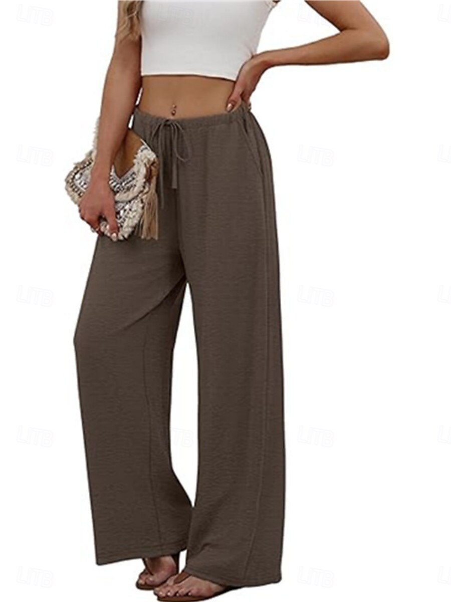 Pentru femei Pantaloni Pantaloni casual Drept Modă Șic Stradă De Bază Lungime totală Talie Înaltă Simplu Cordon Buzunar Talie elastică Comfortabil Inelastic Zilnic Vacanță Stradă Negru Bleumarin 2026 - $22.99 –P4
