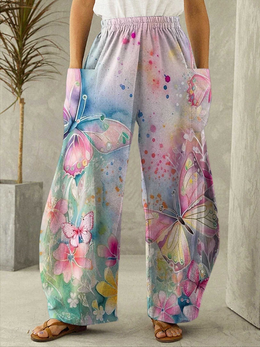 Femmes Jambe large Chinos Vacances ancien Occasionnel Longueur complète Taille haute Fleuri Graphique Ceinture Élastique Non Elastique Occasionnel Quotidien Décontracté Bleu Rose Claire Rouge Ét de 2026 ? $44.99 –P3