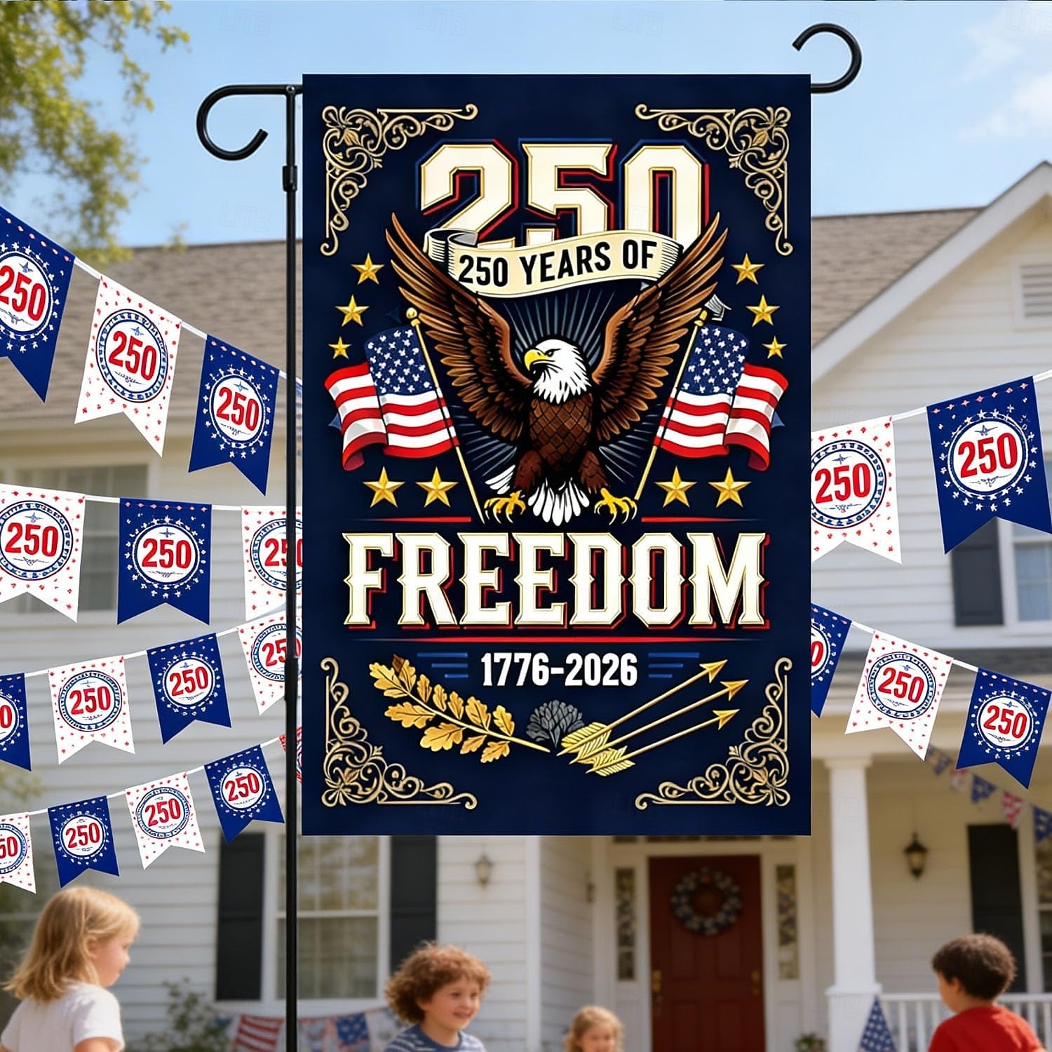 Drapeau du 250e anniversaire des États-Unis, décorations patriotiques, drapeau de jardin américain orné d'un aigle, bannière commémorative 1776-2026 de 2026 ? $11.99 –P5