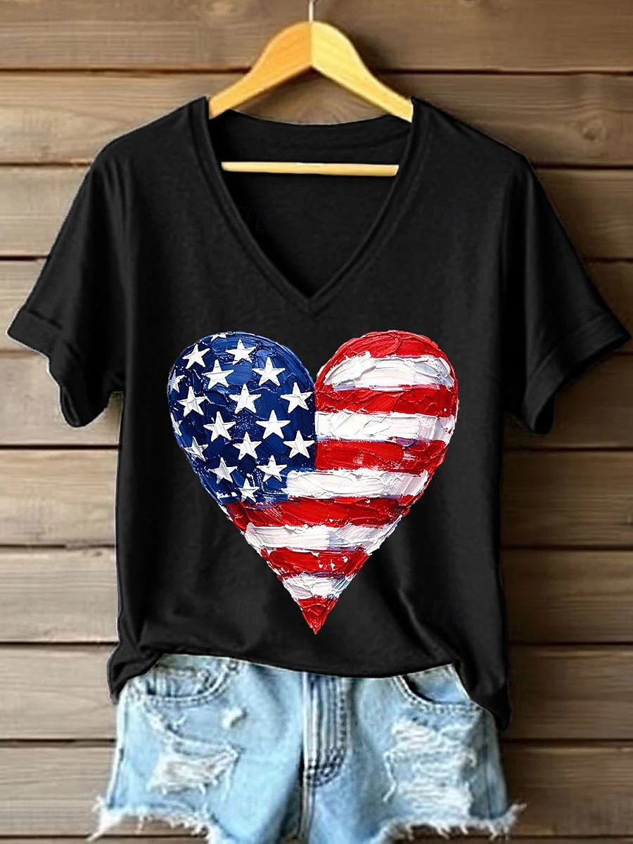 American Independence Day Women's T Shirt Print Graphic Flag Vintage Stylish Classic Short Sleeve V Neck Regular Tops Daily Blue Black White Pink Red Summer Spring 2026 - $21.99 –P5