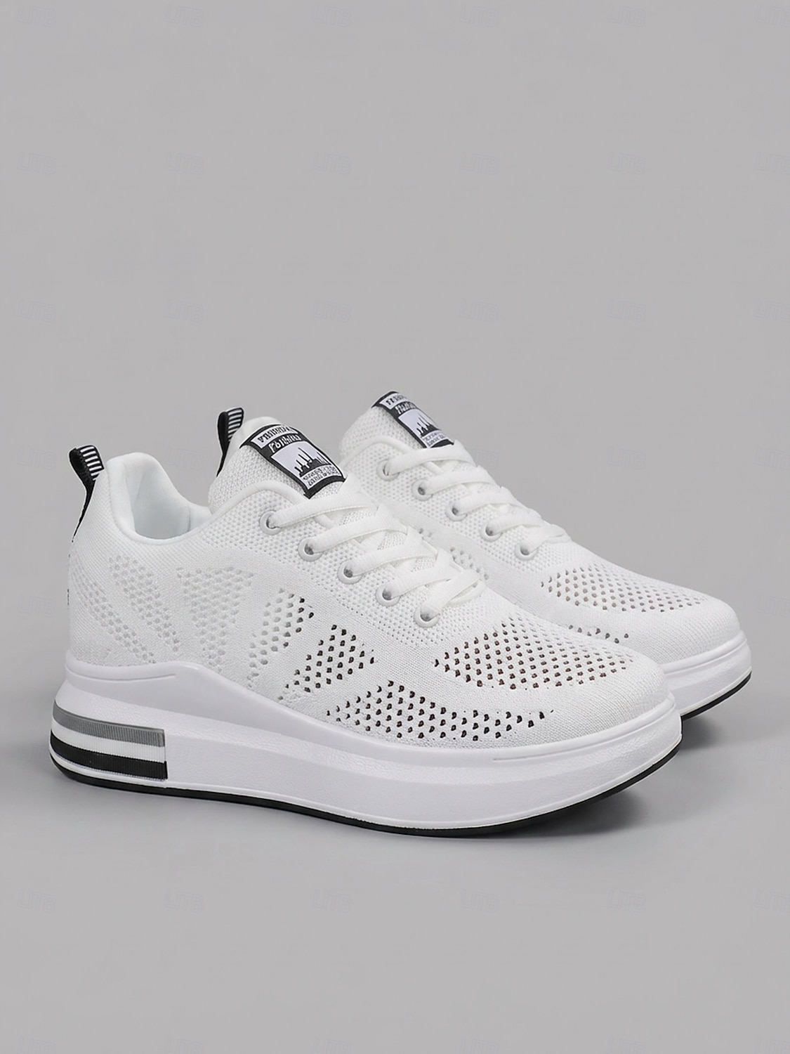 Белые женские дышащие кроссовки на платформе Flyknit — легкие, амортизирующие кроссовки для ходьбы, современная повседневная мода для бега, путешествий, работы, спортзала, шопинга. &повседневная 2026 - $34.99 –P1