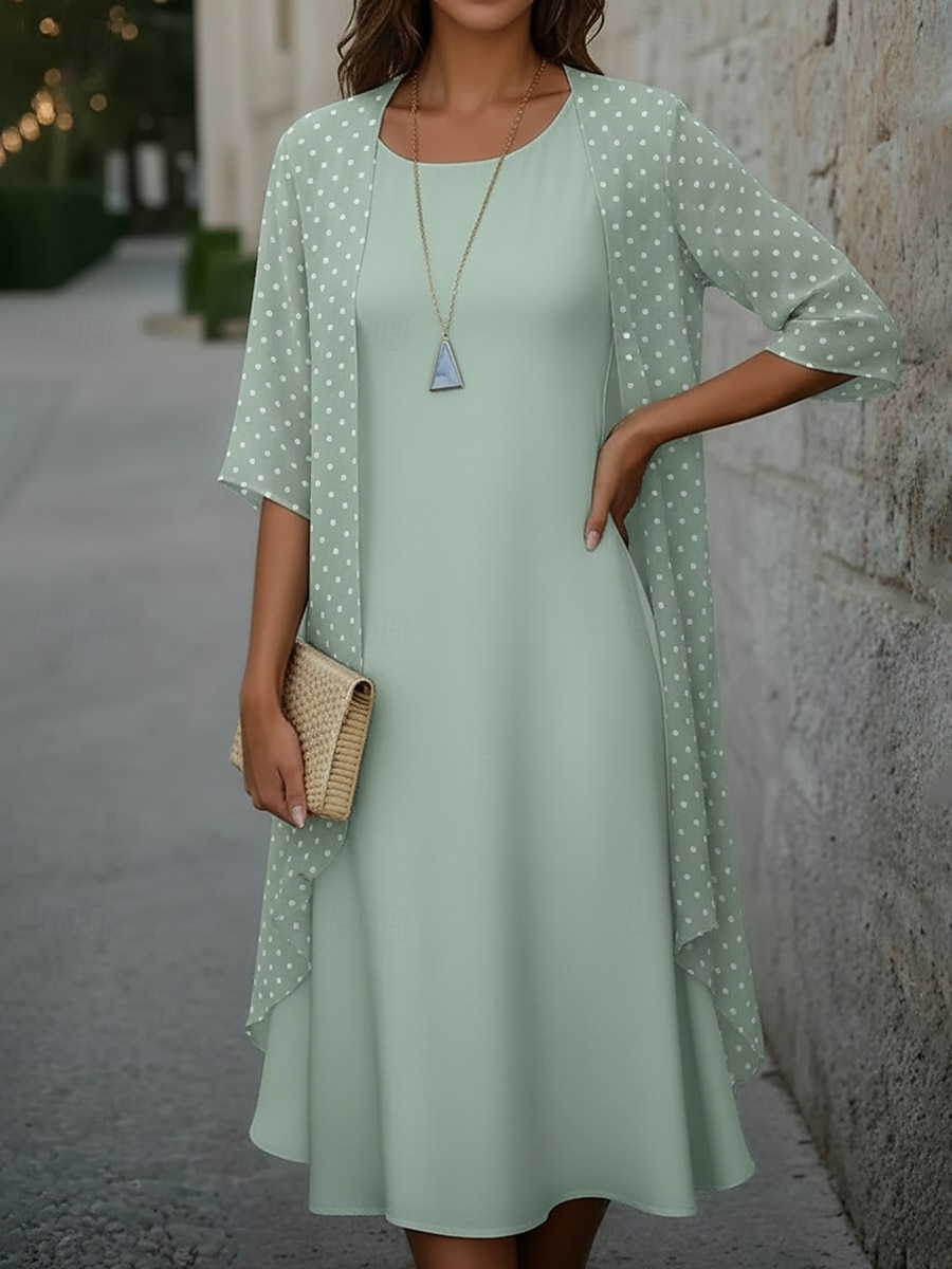 Γυναικεία Μίντι φόρεμα Καθημερινό φόρεμα Σετ Φόρεμα Κομψό Μοντέρνα ΕΞΩΤΕΡΙΚΟΥ ΧΩΡΟΥ Διακοπές Εξόδου Κανονικό Πουά 3/4 Μήκος Μανικιού Στρογγυλή Ψηλή Λαιμόκοψη 2026 - $41.99 –P1