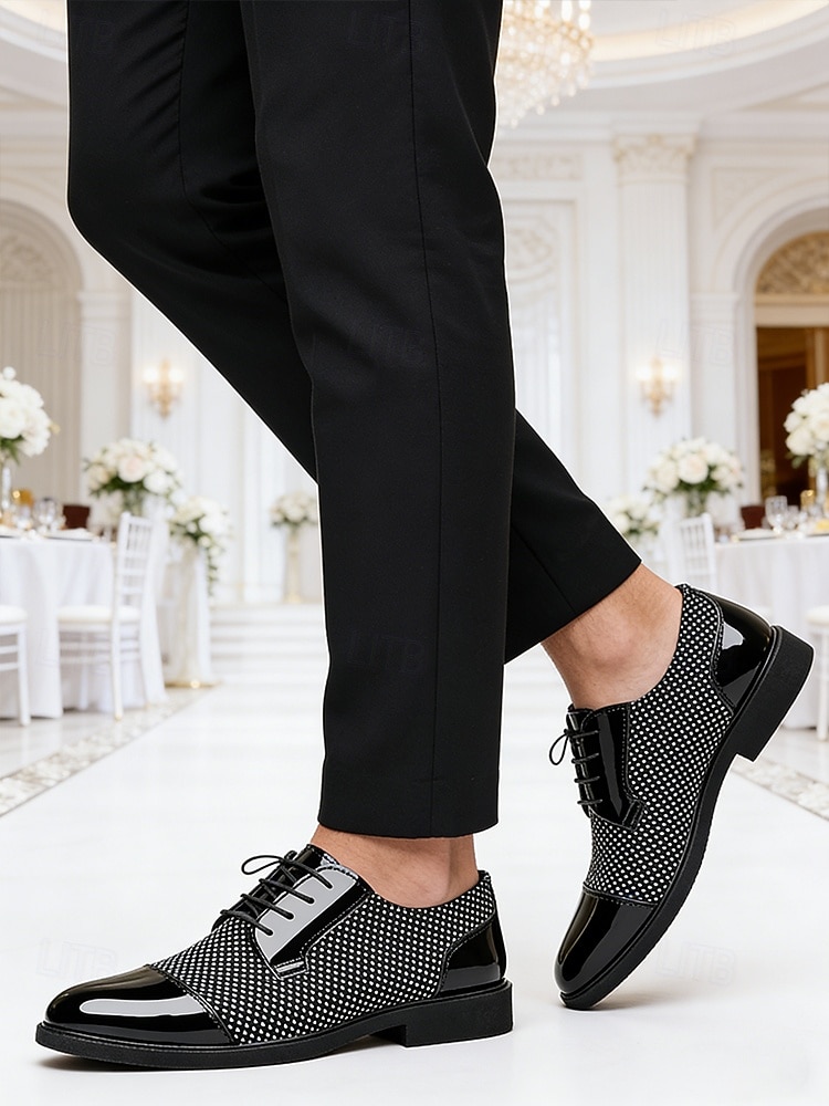 scarpe formali da uomo in similpelle a quadri bianchi e neri, calzature da matrimonio e da cerimonia per uomo del 2026 a $32.99 –P3