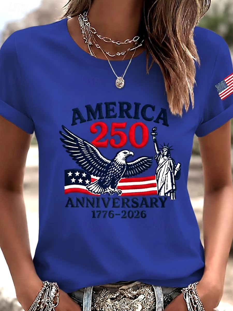 Ziua Independenței Americane Pentru femei Tricou Imprimeu Grafic Ziua Independenței Epocă Stilat Clasic Manșon scurt Stil Nautic Topuri obișnuite Zilnic Albastru piscină Negru Alb Roz Îmbujorat 2026 - $22.99 –P3