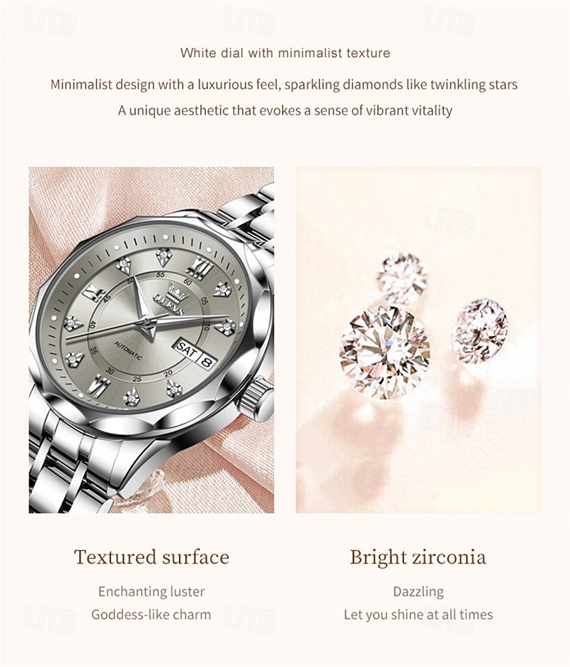 New Olevs Brand Ladies' Business Watch With Luminous Display, Calendar And Week Indication, Fully Automatic Mechanical Movement, Diamond-Set Rhombus Shape, Water-Resistant, Suitable For Casual And Spo 2026 - $94.99 –P2
