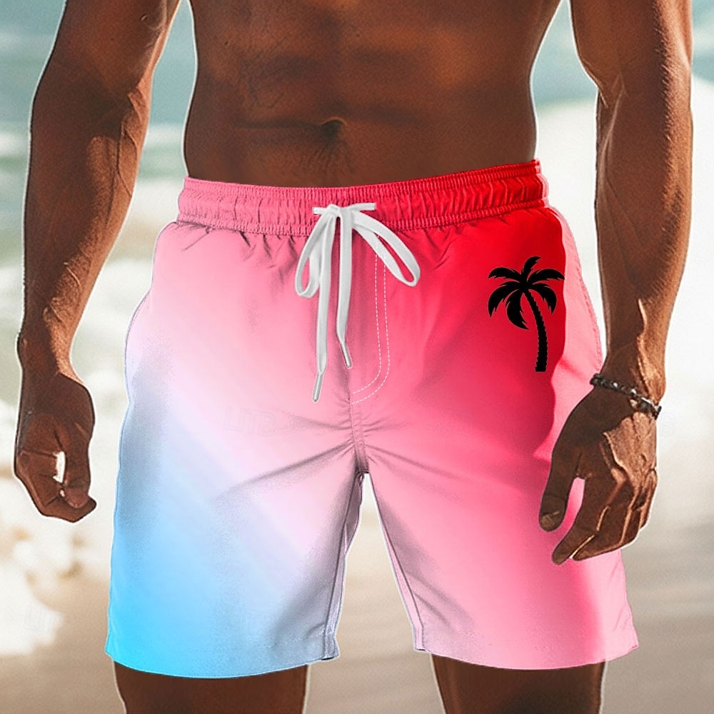 Herre Kokosnøttre Gradientfarge Tropiske planter Badeshorts Surfeshorts Medium Midje Hawaiisk Strandferie Sidelommer Mesh fôr Elastisk snøring i midjen Designer Klær 2026 - $20.99 –P3