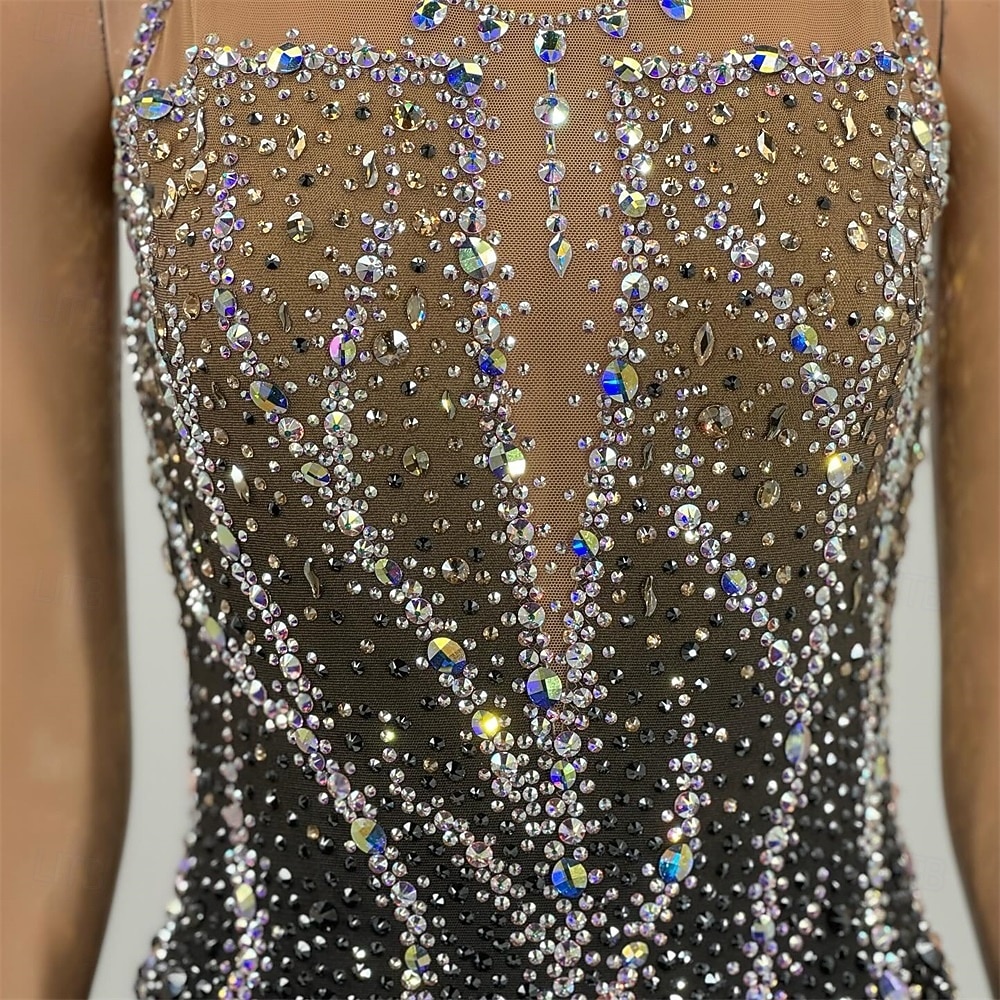 Figure Skating Dress Women's Ice Skating Dress Black Patchwork Asymmetric Hem Stretchy Training Competition Skating Wear Classic Crystal / Rhinestone Sleeveless Ice Skating Figure Skating 2026 - $367.69 –P6