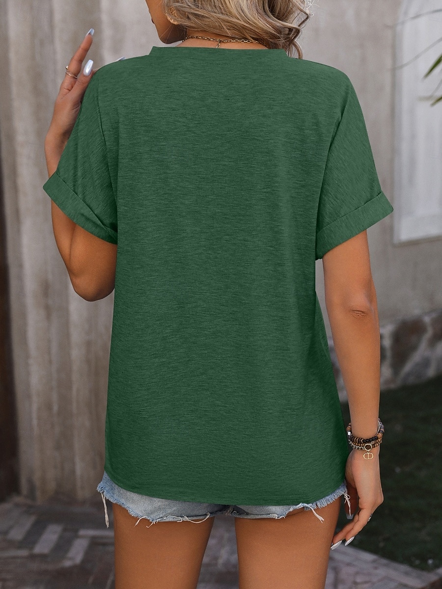 Women's T Shirt Tee Top Buttons Plain Fashion Stylish Classic Short Sleeve V Neck Regular Tops Daily Going out Weekend Black Pink Sky Blue Fuchsia Green Summer Spring 2026 - $21.99 –P9