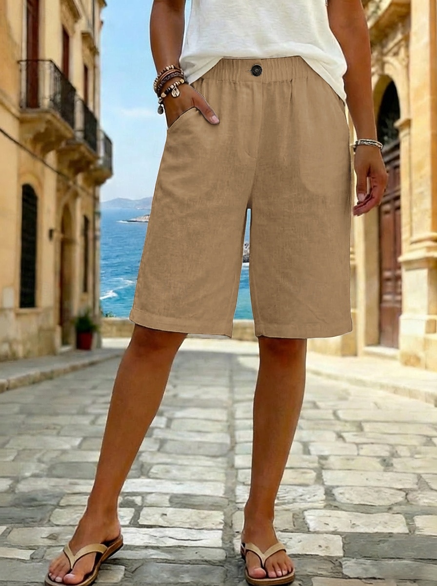 Femmes Pantalon effet lin Bermuda Pantalon capri Shorts Décontracté Quotidien Court Taille Moyenne Uni Poches Latérales Respirabilité Confortable Non Elastique Sortir Week-end Noir Blanche Jaune Vert de 2026 ? $7.99 –P7