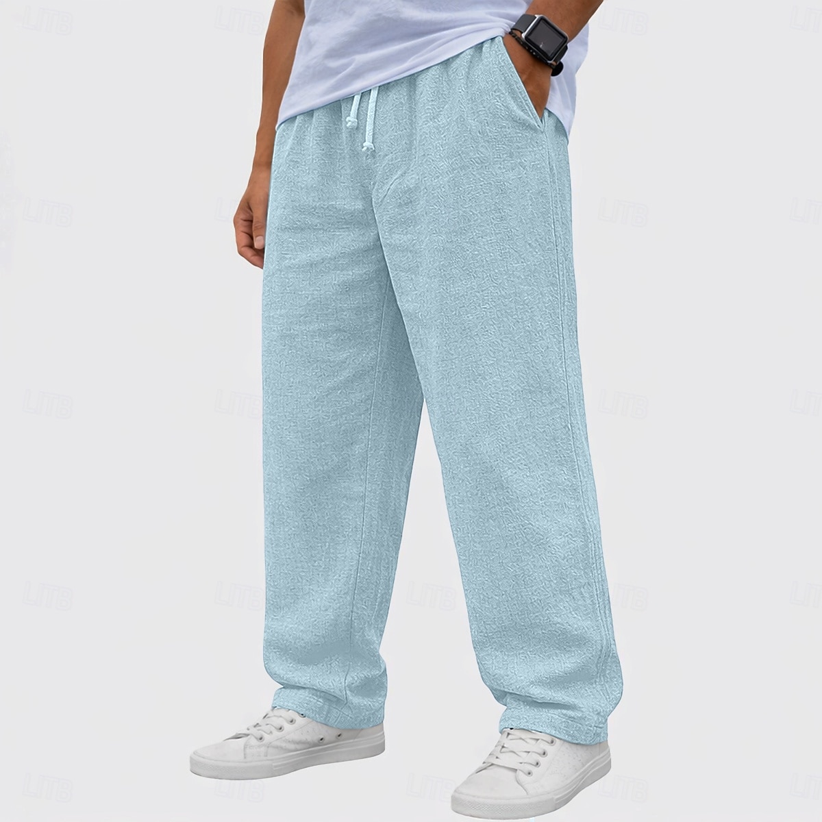 Homens Calças de linho Calças Calça verão Calças largas Calças de praia Com Cordão Cintura elástica Perna reta Tecido Conforto Respirável Comprimento total Casual Diário Feriado Moda Básico Preto de 2026 por $22.99 –P10