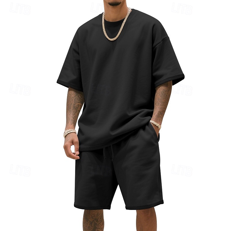 Męskie T-shirt Garnitury 2 sztuki stroje Koszulka i spodenki Krótki rękaw Półgolf Lato Równina Moda Codzienny 2-częściowa Codzienny Urlop Dzienne zużycie Zgniła zieleń Czarny Biały Top Tee dla 2026 - $31.99 –P9