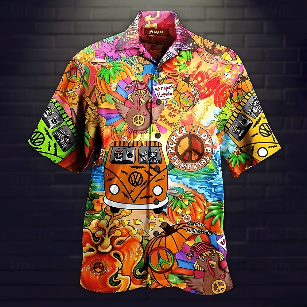 Camicia uomo Halloween musica hippie estate hawaiana a bottoni maniche corte moda streetwear casual hawaiana estate primavera colletto cubano stampa abbottonata bianca nera  verde gialla del 2026 a $25.99 –P8