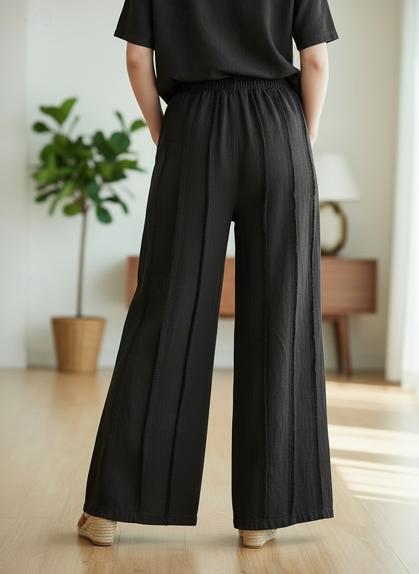 2026年 女性用 コットンリネンパンツ 生意気 チノパン サマーパンツ 旅行度假风 ストリートファッション カジュアル 全長 ミディアムウエスト 純色 弾性ウエストバンド 快適 マイクロエラスティック 日常 アウトドア ストリート ライスホワイト ブラック グリーン 春 秋 ルーズフィット  コレクション – $49.99 –P13