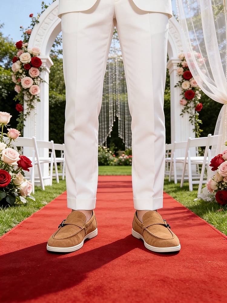 Mocasini bej pentru bărbați, fără mâneci, design elegant cu talpă amortizată, stil formal confortabil pentru nunți în grădină, petreceri și ocazii speciale 2026 - $42.99 –P4