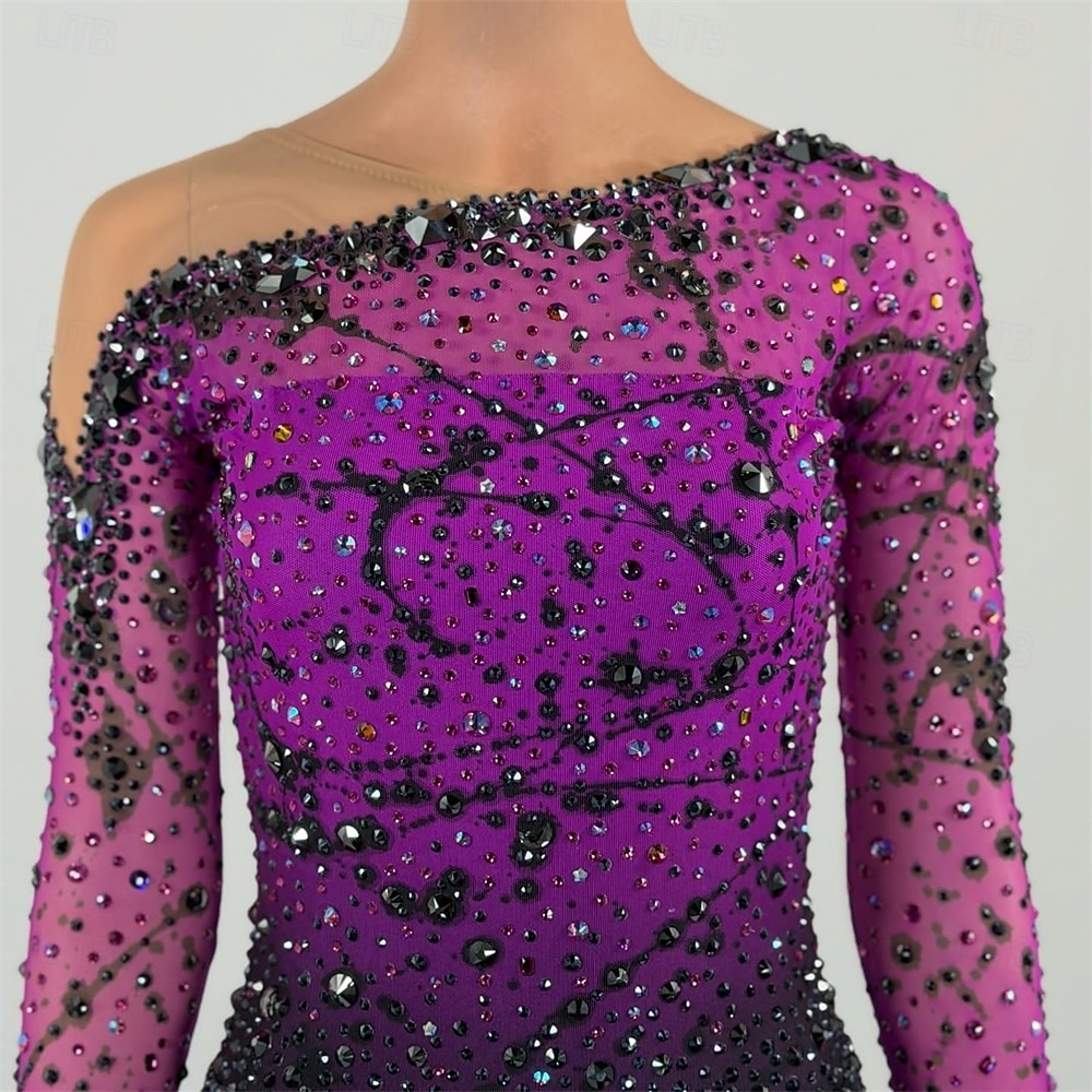 Abito da pattinaggio artistico Per donna Pattinaggio sul ghiaccio Vestito Lilla Patchwork Schiena aperta Elasticizzato Allenamento Competizione Vestiti da pattinaggio sul ghiaccio Classico Cristallo del 2026 a $378.79 –P5