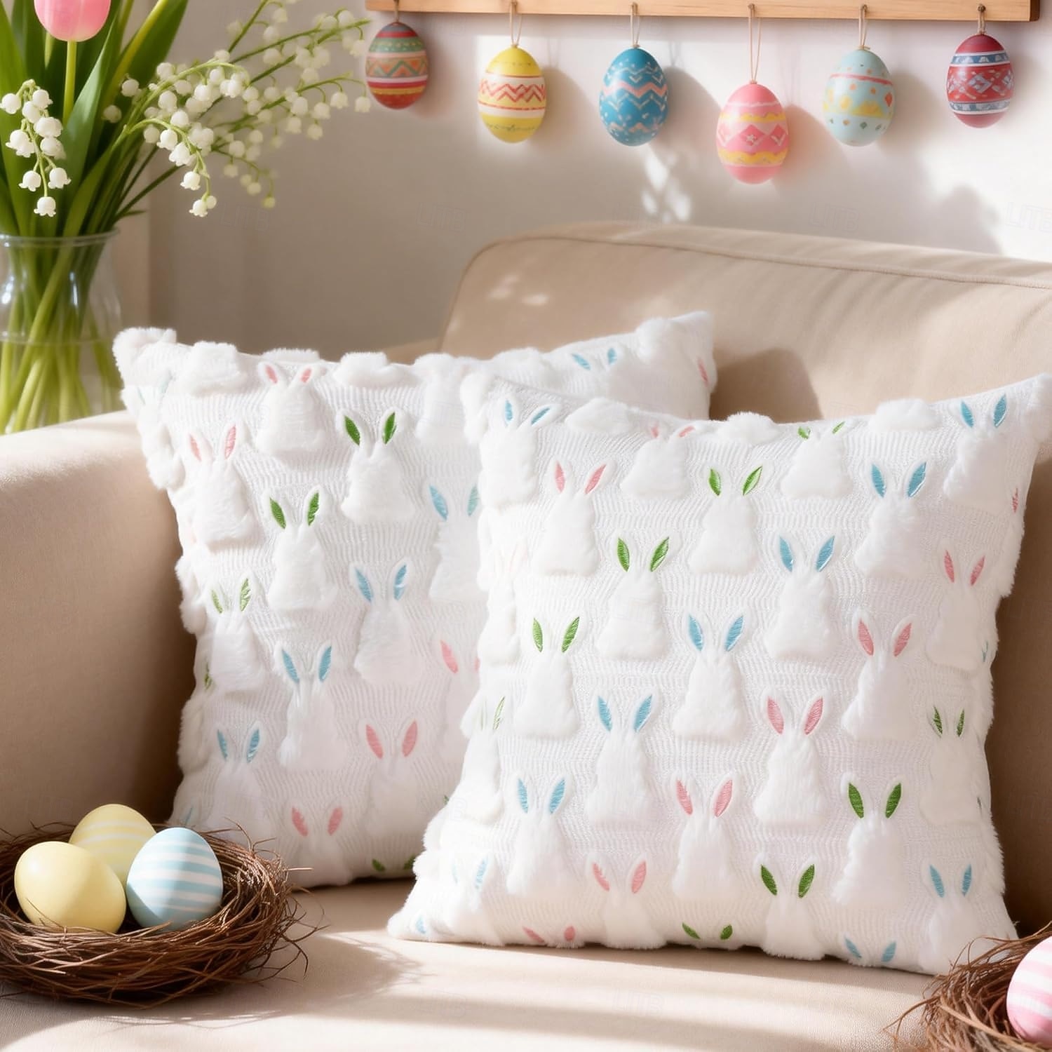 1pc Easter Pillow Covers 18" x 18" , Easter Decorations Cute Soft Plush Bunny Throw Pillow, Spring Farmhouse Decorations for Home Sofa Couch Living Room Bedroom 2026 - $15.99 –P7