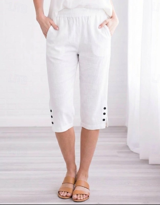 Dames Katoenen linnen shorts Capri broeken Chinese Korte broek Vakantie Streetwear Casual Knielengte Middelhoge taille Effen Zak Elastische taille Ademend Inelastisch Dagelijks Buiten Straat Zwart 2026 - $17.49 –P1