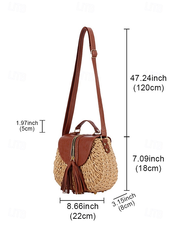 Women's Faux Leather & Straw Weave Bag with Tassel Detail, Adjustable Strap, Multi-Color Options, Perfect for Beach Vacation & Daily Use 2026 - $34.99 –P11