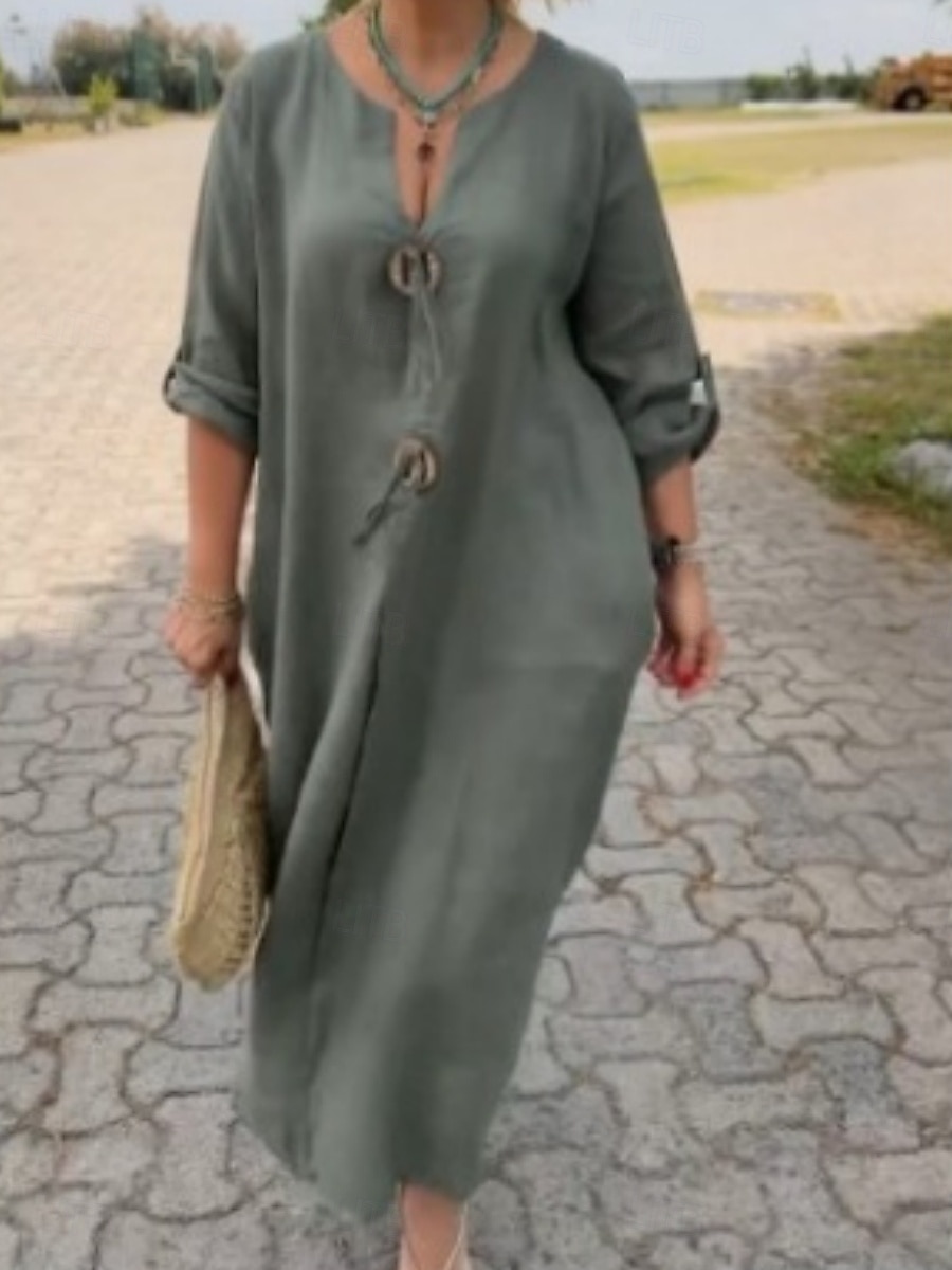 Γυναικεία Μίντι φόρεμα Λινό από ψεύτικο βαμβάκι Καθημερινό φόρεμα Κομψό Μοντέρνα ΕΞΩΤΕΡΙΚΟΥ ΧΩΡΟΥ Διακοπές Εξόδου Κανονικό Σκέτο Κοντομάνικο Λαιμόκοψη V 2026 - $25.99 –P6