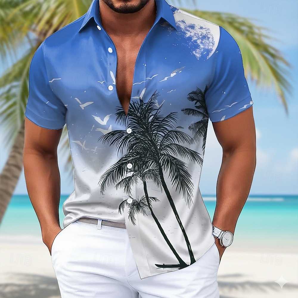 Per uomo Albero di Cocco Colore sfumato Piante Tropicali Camicia in raso Camicie hawaiane Camicia Aloha Manica Corta Hawaiano Quotidiano Vacanza Estate Primavera Collo ripiegato Stampa 3D Camicie con del 2026 a $25.99 –P2