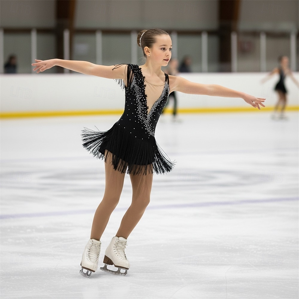 Vestido de patinaje artístico Chica Patinaje Sobre Hielo Vestidos Violeta Negro Blanco Retazos Espalda Abierta Elástico Entrenamiento Competición Ropa de Patinaje Clásico Cristal / Strass Sin Mangas 2026 - $179.99 –P1
