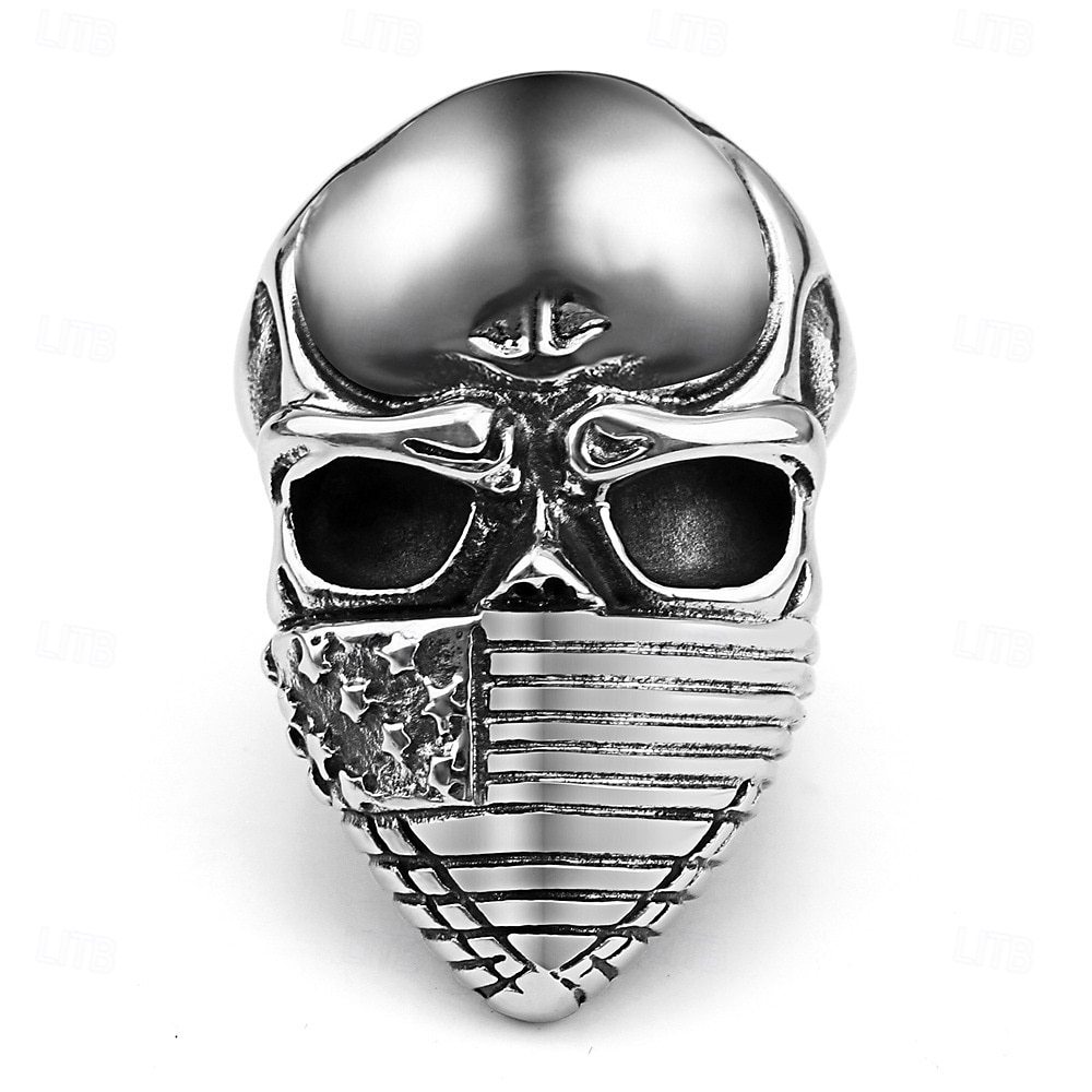 anello personalizzato con testa di teschio, bandiera nazionale, anello in acciaio al titanio, maschera con bandiera americana, testa di fantasma, anello da uomo del 2026 a $12.99 –P7