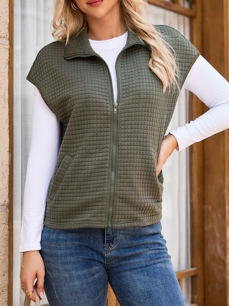 Women's Casual Jacket Comfortable Breathable Zipper Pocket Buttons Casual Plain Casual Vacation Street Daily Wear Zipper Regular Turndown Regular Fit Short Sleeves Outerwear Black White Brown Spring 2026 - QAR 109.79 –P7