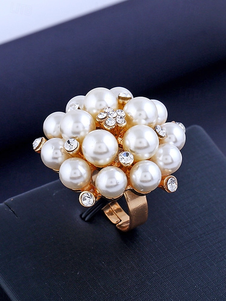 Женское кольцо с искусственным жемчугом, элегантное регулируемое коктейльное кольцо золотого и серебряного цвета, винтажное свадебное украшение для свадеб, вечеринок, вечерних мероприятий и торжественных случаев. 2026 - $9.99 –P6