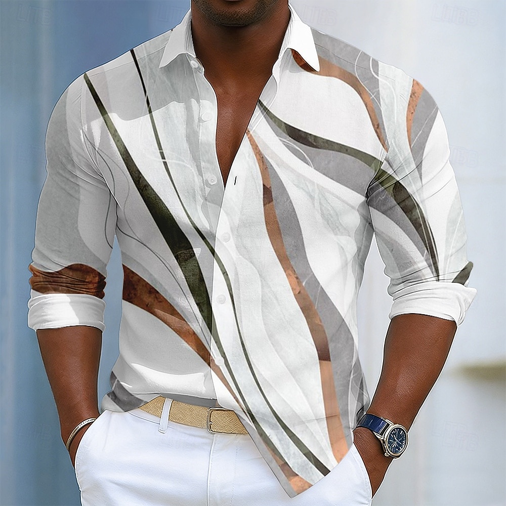 Homens Geométrica Linhas / Ondas Arte abstrata Camisa Social camisa de botão Manga Longa Moda Casual Diário Ao ar livre Streetwear Primavera Outono Aberto para a Lateral Impressão 3D Camisa tipo linho de 2026 por $27.99 –P1