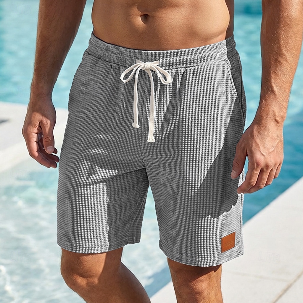Ανδρικά Σορτς βάφλα Σορτσάκια Καλοκαιρινό σορτς Casual σορτς Κορδόνι Τσέπη Ελαστική μέση Σκέτο Άνεση Αναπνέει σύντομο ΕΞΩΤΕΡΙΚΟΥ ΧΩΡΟΥ Διακοπές Αθλητισμός Καθημερινό Μαύρο Λευκό Μικροελαστικό 2026 - $21.99 –P17