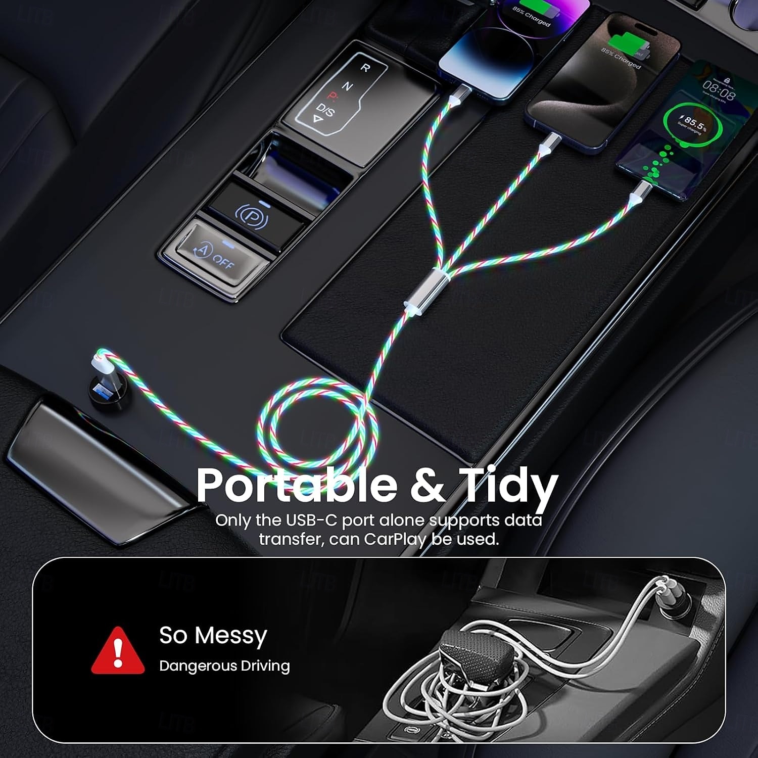 Cavo di ricarica luminoso 3 in 1, cavo di ricarica multi-led, cavo di ricarica luminoso, cavo USB 3A, compatibile con la maggior parte degli smartphone del 2026 a $16.49 –P5