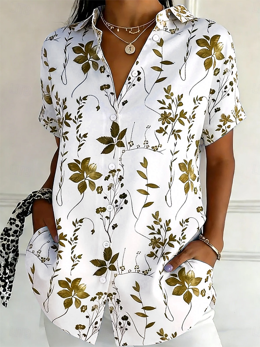 Γυναικεία Πουκάμισο Κουμπιά Στάμπα Φλοράλ Γραφική Βίντατζ Στυλάτο Μοντέρνα Κοντομάνικο Κολάρο Πουκαμίσου Κανονικά μπλουζάκια Καθημερινά Θαλασσί Κίτρινο Βυσσινί Πράσινο του τριφυλλιού Καλοκαίρι Άνοιξη 2026 - $11.49 –P3