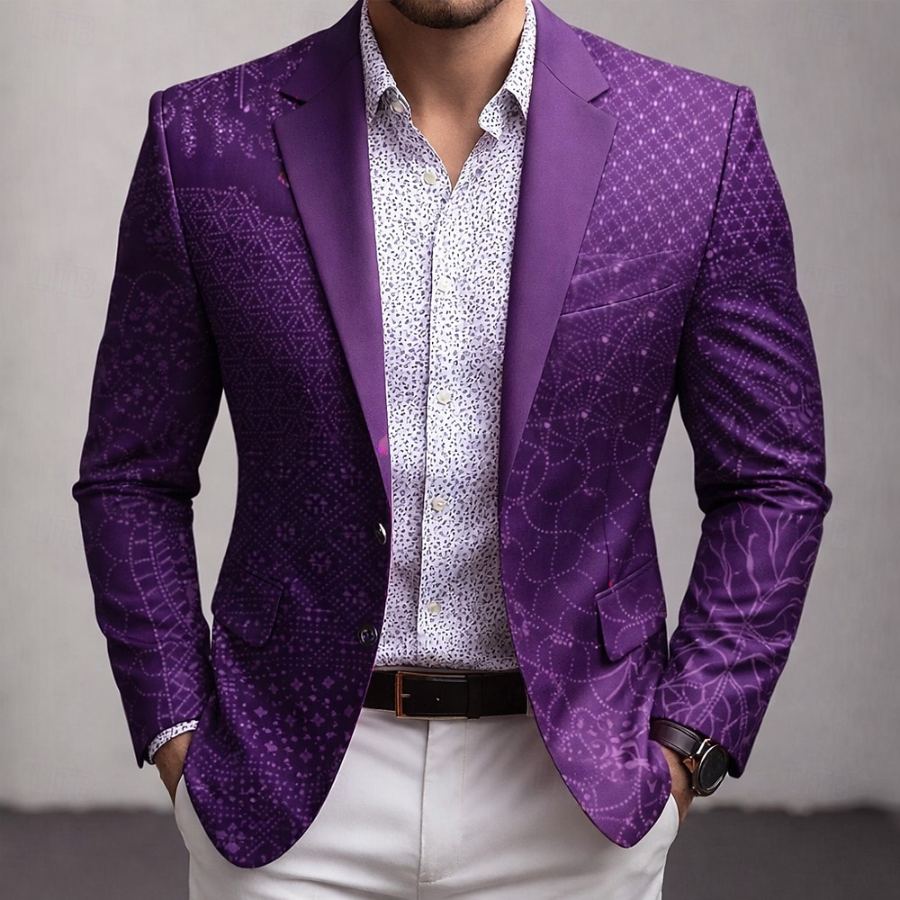 Men's Graphic Blazer Jacket Coat Comfortable Breathable Artistic Casual Daily Party Evening Wear Festival 3D Print Buttons Multi Pocket Fall & Winter Spring Notch Long Sleeve Blue Purple Green 2026 - $85.99 –P3