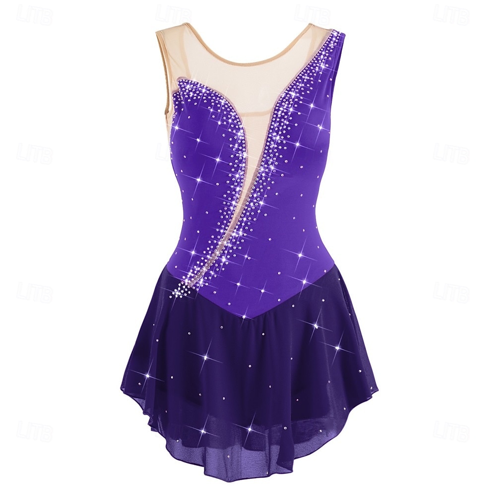 Vestido de patinaje artístico Mujer Patinaje Sobre Hielo Vestidos Violeta Azul marinero Blanco Retazos Espalda Abierta Elástico Entrenamiento Competición Ropa de Patinaje Clásico Cristal / Strass Sin 2026 - $154.99 –P6