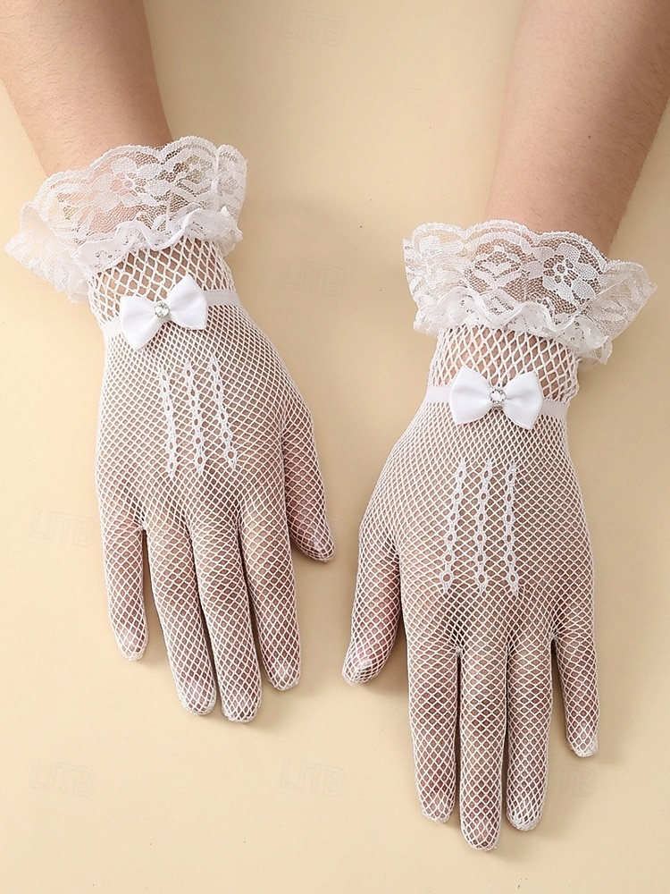 Luvas femininas de poliéster com renda e efeito rede, pretas e brancas, respiráveis e elásticas, perfeitas para noivas, elegantes luvas vintage transparentes para casamentos, bailes de formatura, eventos noturnos e ocasiões formais. de 2026 por $7.99 –P6
