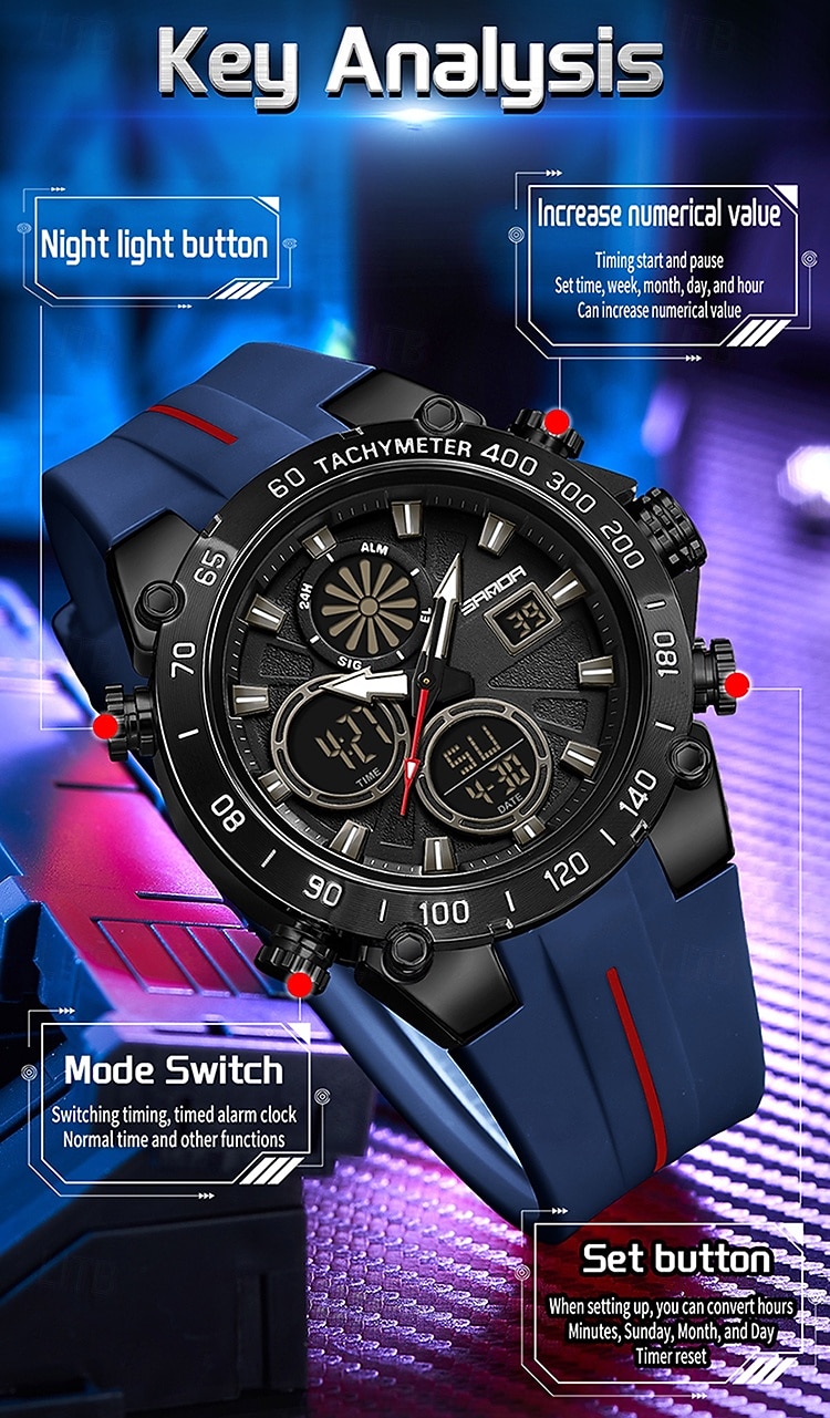 SANDA גברים שעון דיגיטלי מינימליסטי רטרו וינטג ' פאר ספורטיבי זורח שעון עצר Alarm Clock ספירה לאחור ג'ל סיליקון שעון 2026 - $38.99 –P6