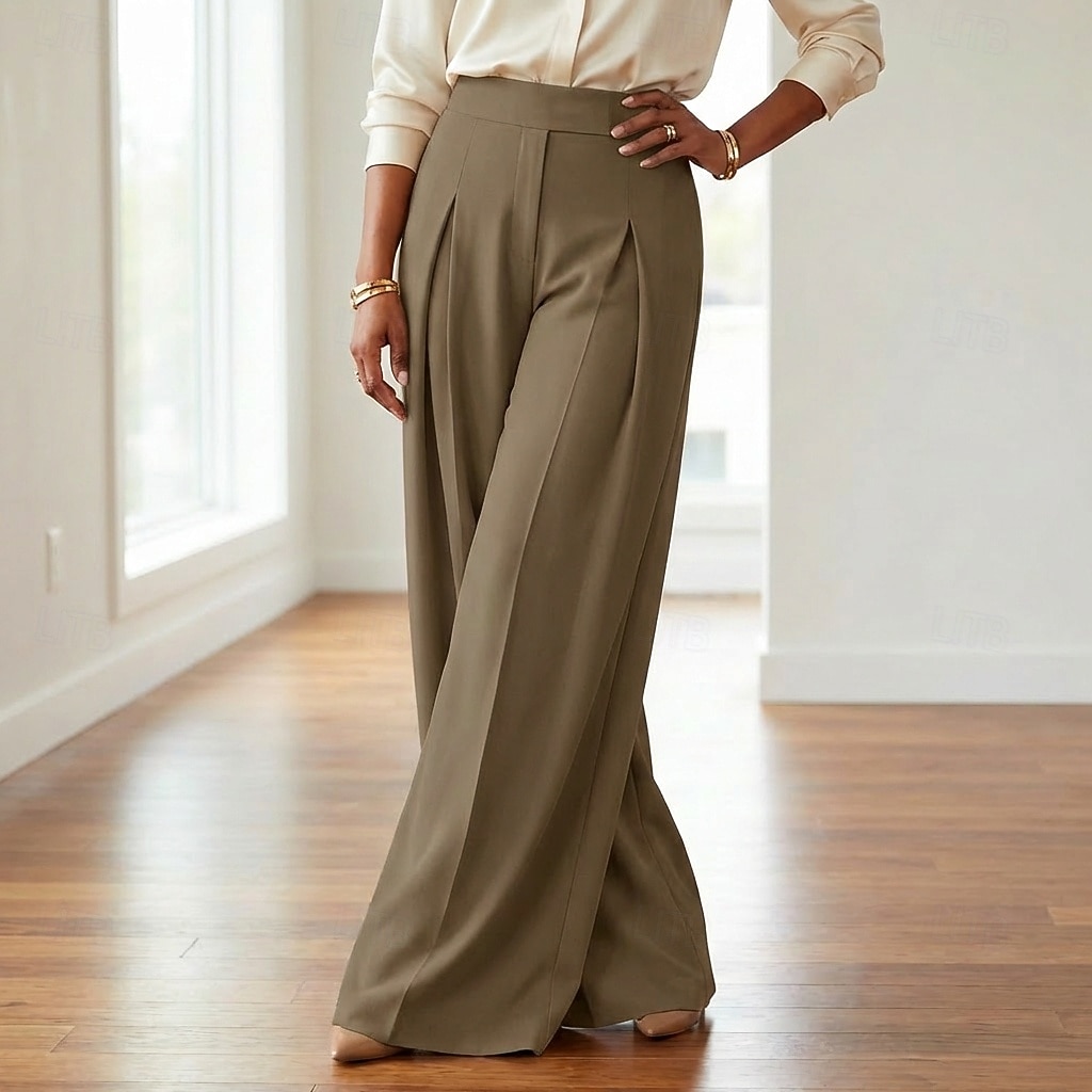 Damskie Spodnie szerokie nogawki Spodnie Moda Moda miejska Pełna długość Wysoka talia Równina Kieszeń Ruched Butt Lifting Wysokie cięcie Komfort Oddychalność Miękka Średnio elastyczny Urlop Ulica 2026 - $22.99 –P8