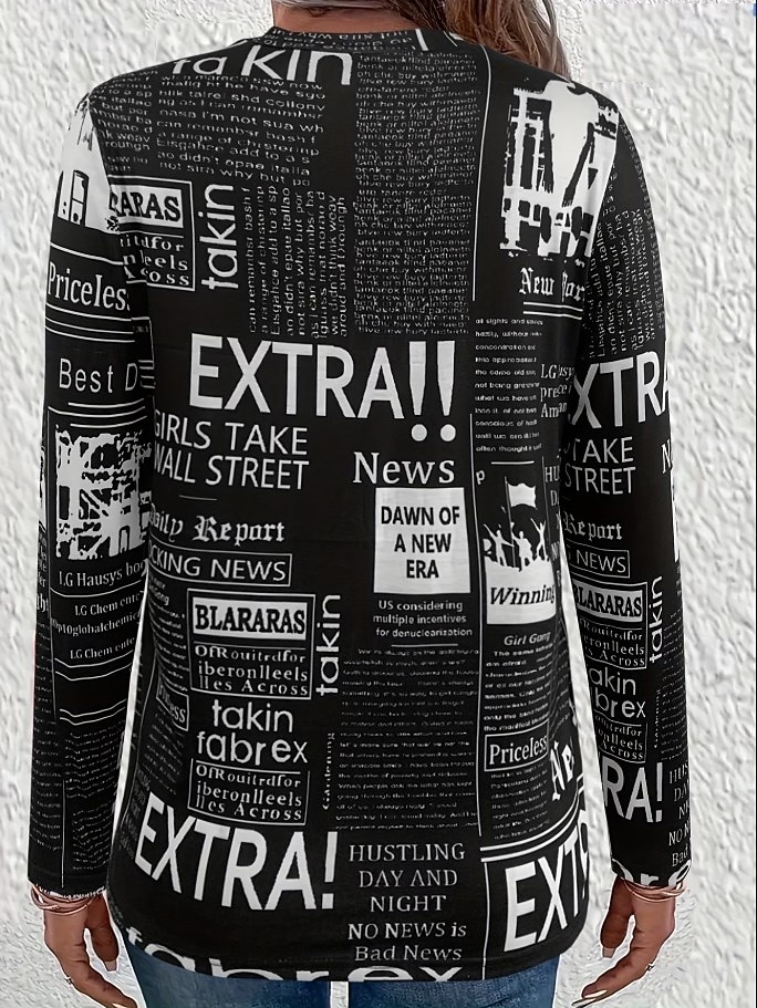 Per donna Maglietta Stampato Grafico A righe Lettera Vintage Moda Elegante Manica Lunga Girocollo Top Regolari Quotidiano Nero Rosso Estate Primavera Autunno del 2026 a $24.99 –P2