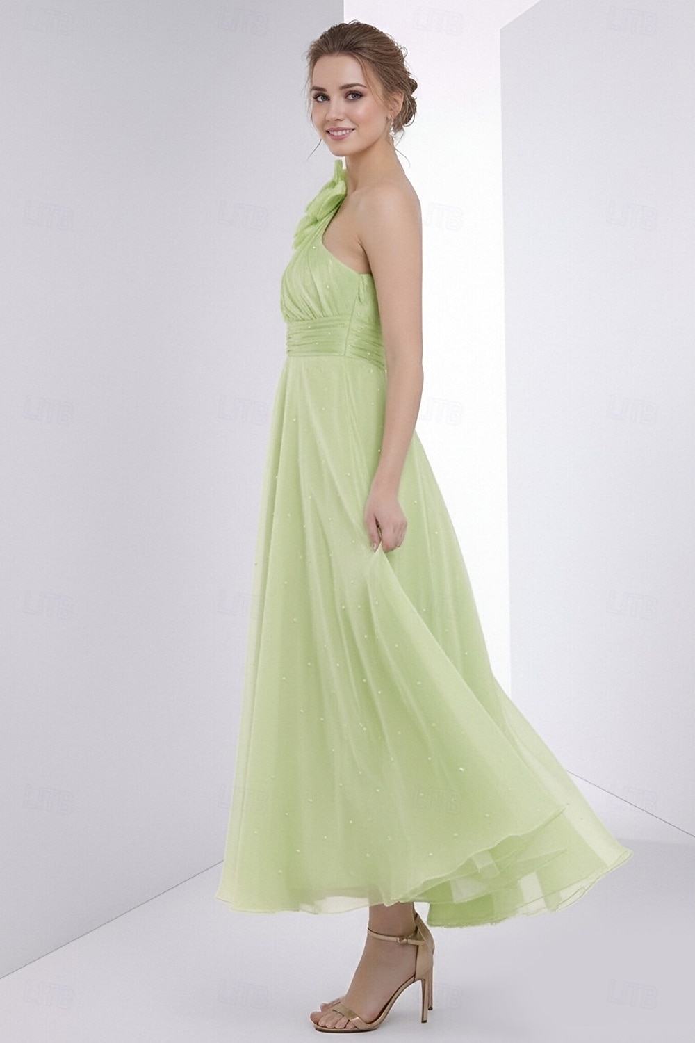 2026年 Ａライン アンクル丈 ウェディングゲストドレス フォーマルドレス イブニングガウン 卒業ドレス エレガント ノースリーブ ワンショルダー プロムドレス フォーマル オーガンザ ととも​​に 刺繍の花  コレクション – $164.99 –P3