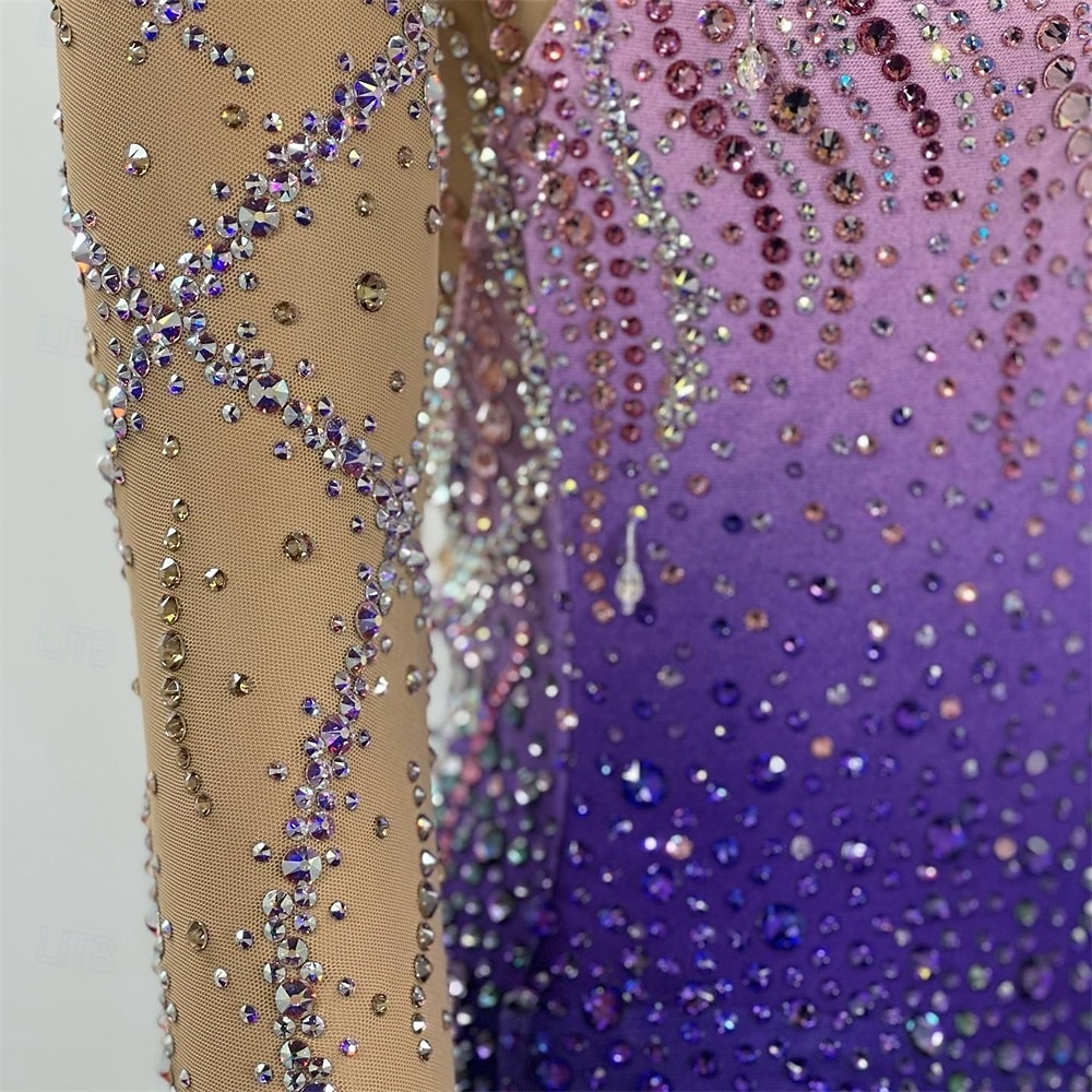 Figure Skating Dress Women's Ice Skating Dress Fuchsia Patchwork Open Back Stretchy Training Competition Skating Wear Classic Crystal / Rhinestone Long Sleeve Ice Skating Figure Skating 2026 - $362.19 –P2