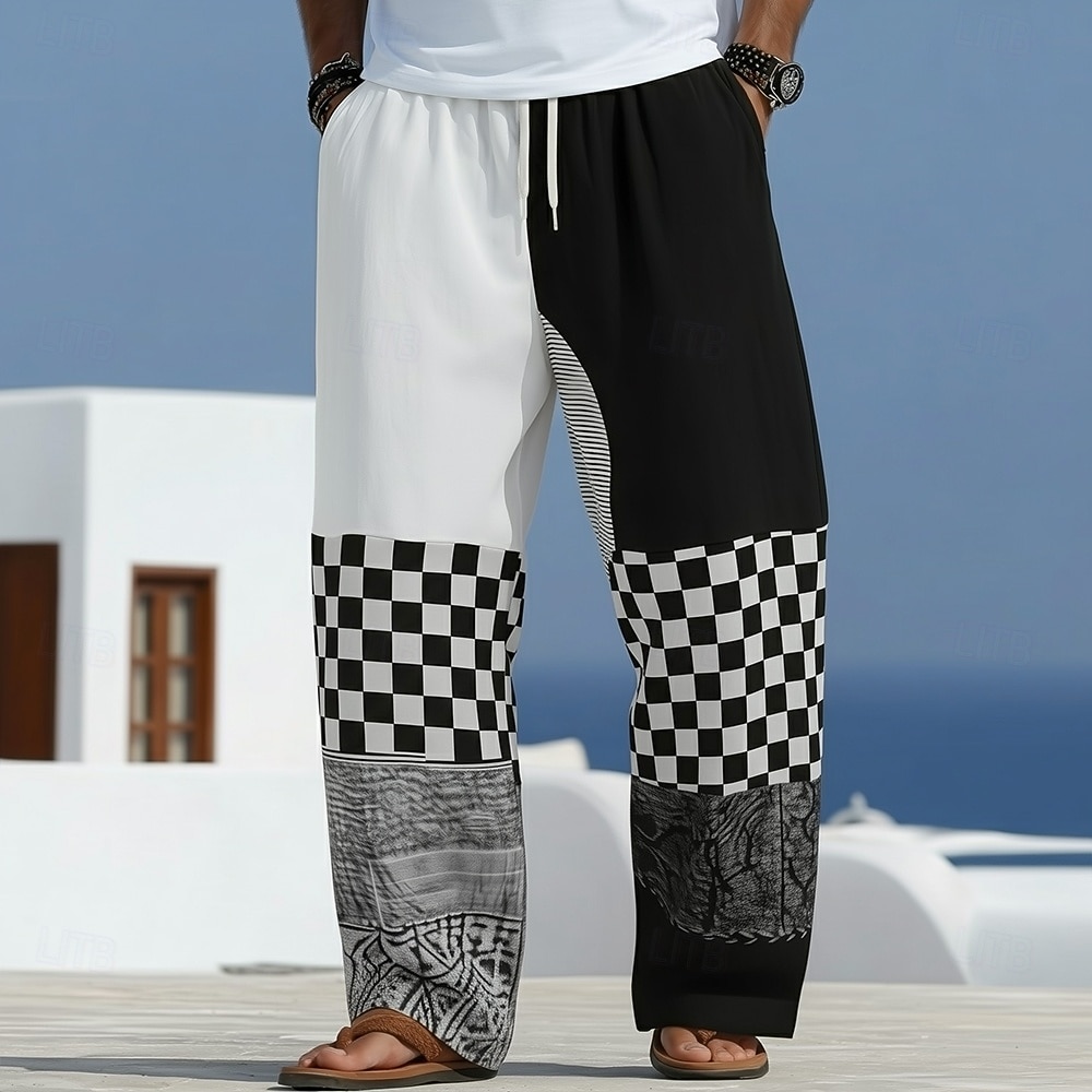Per uomo A quadri Motivo Geometrico Pantaloni Pantaloni casual Pantaloni Larghi Misura del girovita medio Moda Casa All'aperto Vacanza Coulisse elastica in vita Pantaloni tipo lino con tasche Estate del 2026 a $27.99 –P1